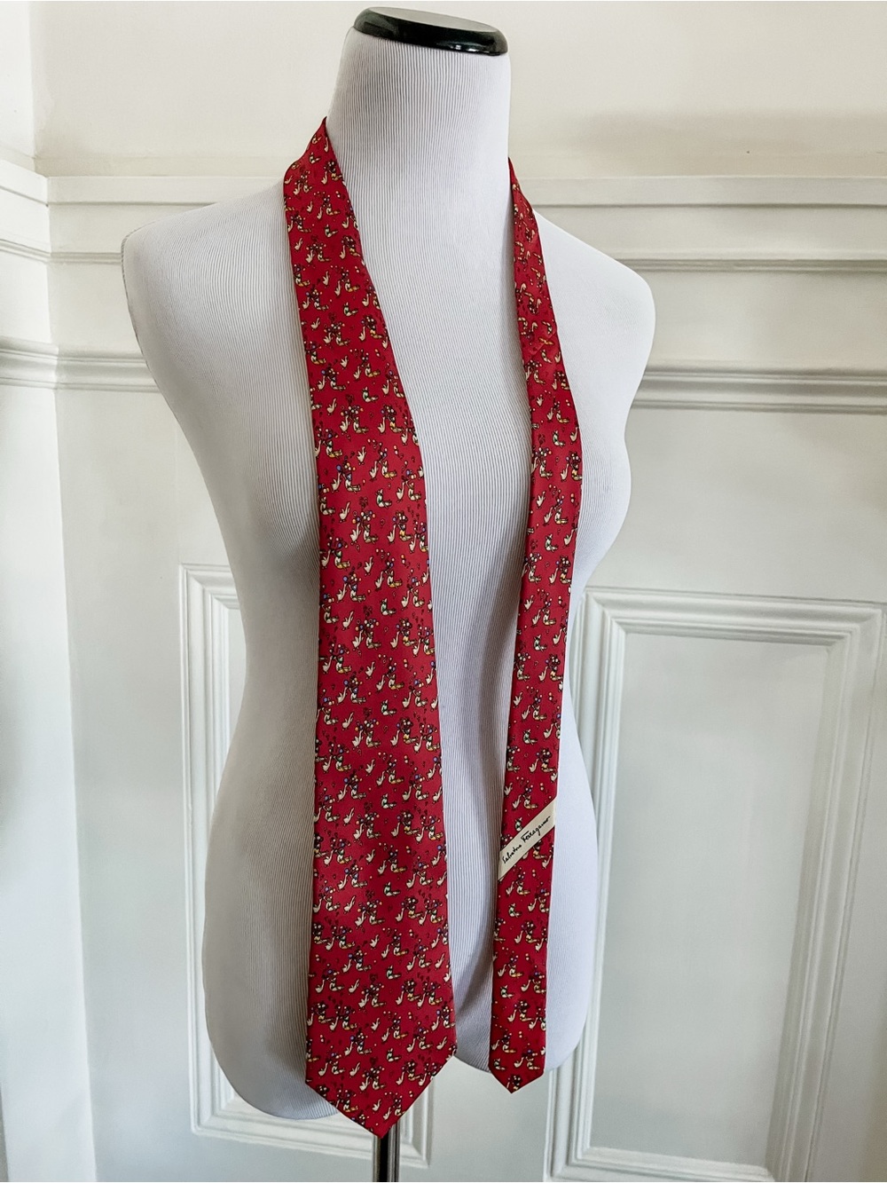 Salvatore Ferragamo Red Silk tie with animal pattern